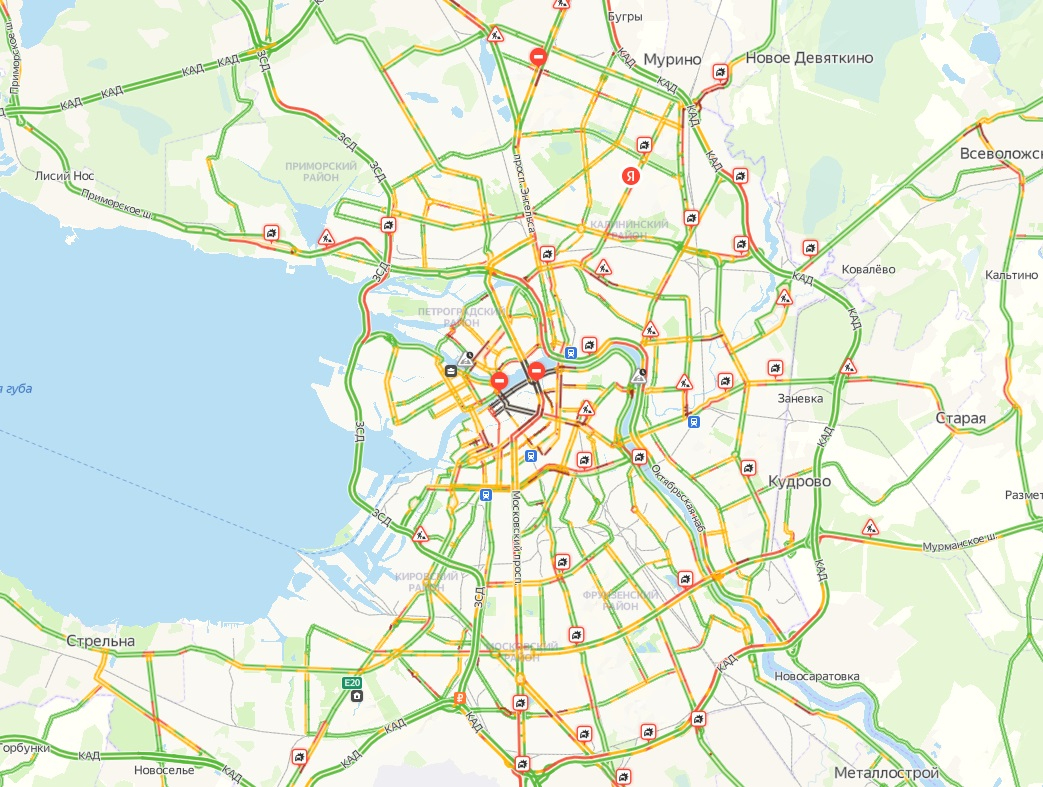 Карта спб и ленинградской области пробки