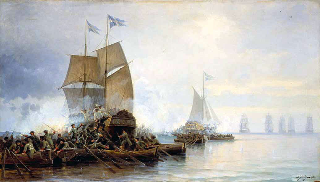 Взятие шведских кораблей в устье Невы. Леонид Блинов, 1890 год