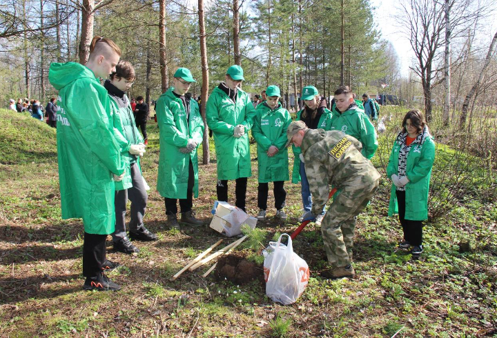Жители Волхова убрали мусор и высадили деревья в лесопарке имени Петра Антипова