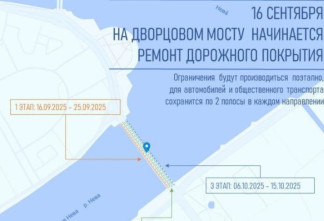 В Петербурге стартовал ремонт Дворцового моста — работы продлятся до середины октября